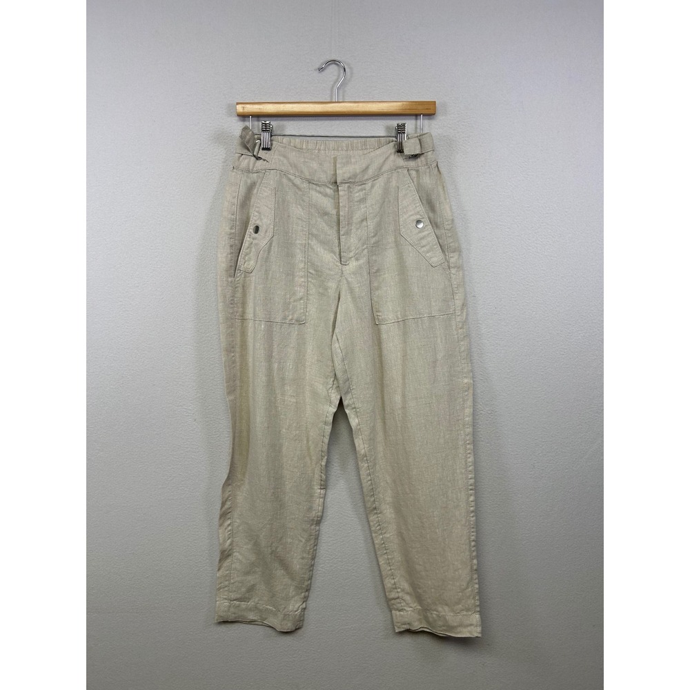 Athleta Coastal LinenCore Women 4 Beige 100% Linen Utility Straight Leg Pants
